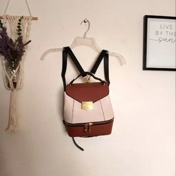 Steve Madden Light Brown Rare Color Block Cute Metal Detail Mini Backpack Purse Steve Madden Mini Backpack – black-willow-designs main image 4